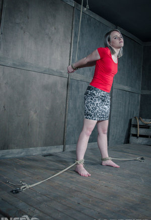 18 year old girl Barbie Bree strips to pink leg warmers in her bedroom